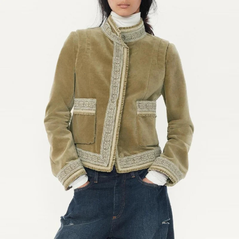 Vintage Patch Pocket Jacket Lace Chic Fashionable Trendy Retro ers Female Outerwear Womens Autumn Boho Warm Streetwear251205