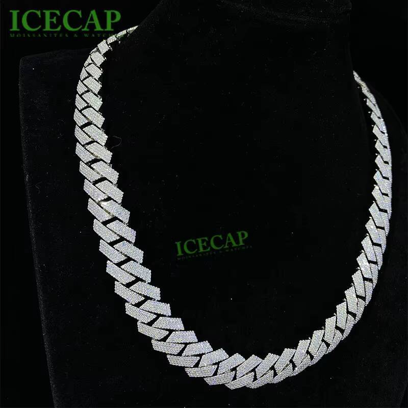 925 Sterling Silver Moissanite Necklace Factory Miami White Gold Plated Iced Cuban Link Chain Hip Hop Style Mens Jewelry Gift