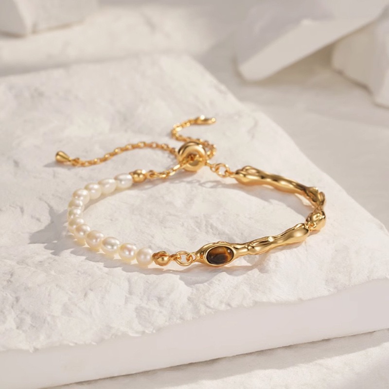 bracelet women designer jewelry gold bracelet natural freshwater pearl bracelet with tiger eye stone for women beads bangle woman jewelry bracelet d