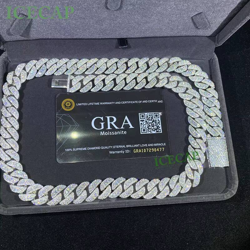 Fine Jewelry Necklace Custom 14mm Cuban Link Chain VVS Moissanite Diamond Middle Big Stone 925 Silver Charm Moissanite Chain
