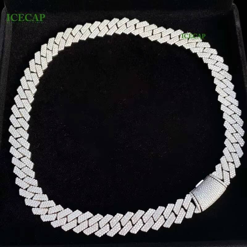 Miami Moissanite Cuban Link Chain for Men 15mm Solid Silver 925 Classic Gold Hip Hop Initial VVS Diamond Letter Pattern Mens
