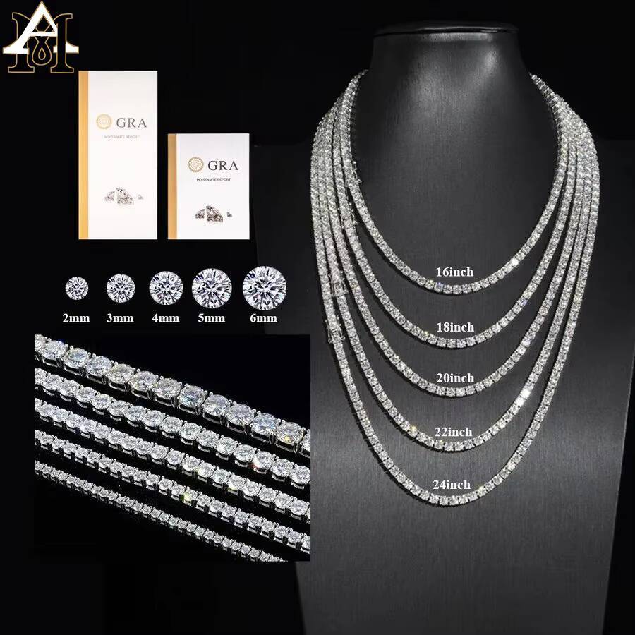 2025 new style Factory Wholesale 925 Sterling Silver Vvs Moissanite Diamond Tennis Chain Necklace Cuban Link Chain Women Fine Jewelry 3mm 4mm