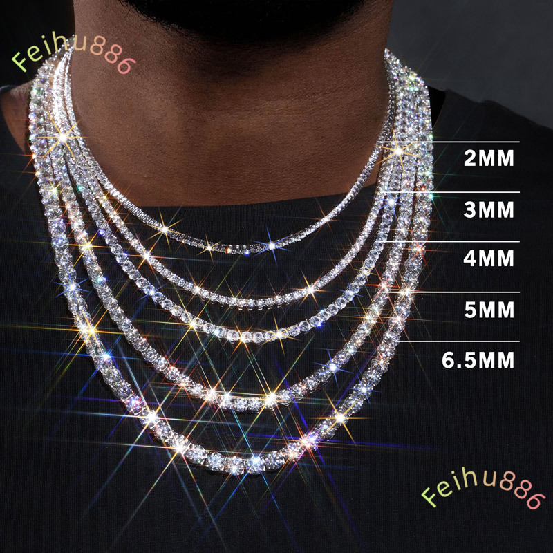 2MM-6MM Moissanite Tennis Chain Necklace 925 Silver with 18K Gold Plating Iced Out Hip Hop Jewelry Custom Tennis Chain