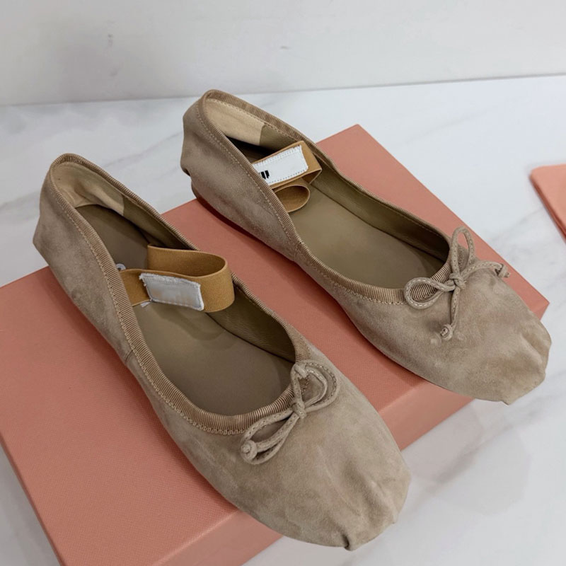 Fleece Ballerinas 5F794D Designer Round Toe Mary Jane Shoes Womens 2026 Spring Summer Bow Flat shoe Ladie Luxury Casual Shoes Leather Outsole Sizes