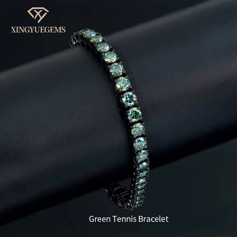 Xingyuegem Black Gold Plated Green Colored Fine Jewelry 4mm 925 Sterling Silver Mossanite Moissanite Tennis Bracelet for Women