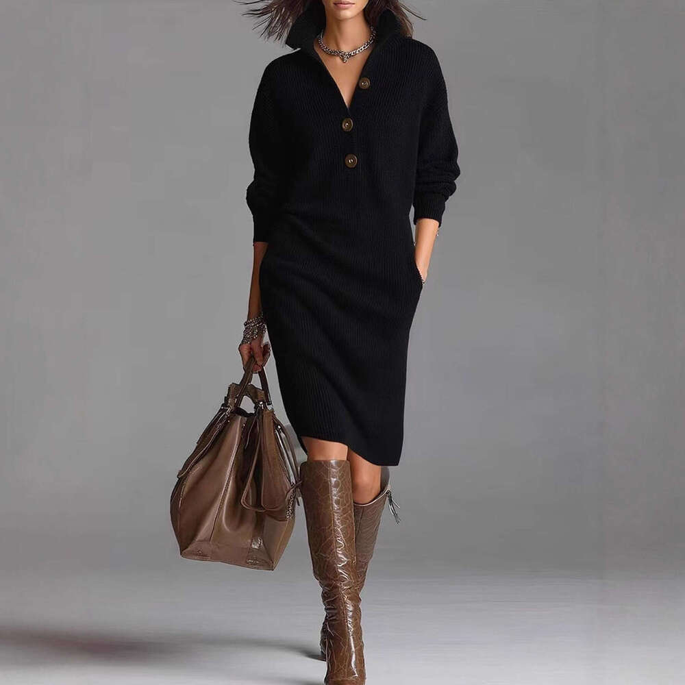 New Autumn Winter Lazy Style Over The Knee Elegant Loose Fit Tall Women Solid Color Knitted Long Dress For Women Luxury