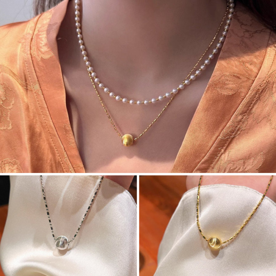 luxury necklace designer jewelry women necklaces women cats eye brushed 18K Gold plated round ball necklace wholesale silver and gold necklace lucky
