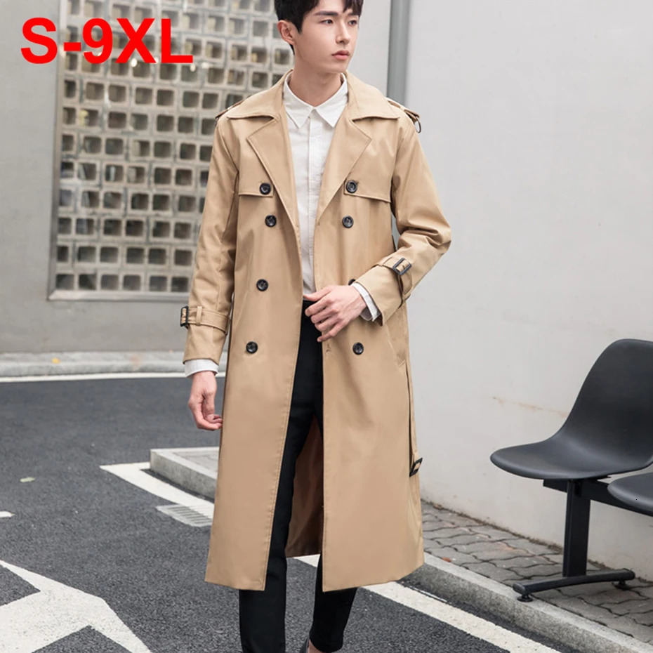 9XL Plus Size Trench Coat Spring Autumn Casual Long Jackets Big 8XL 7XL for Male 251211