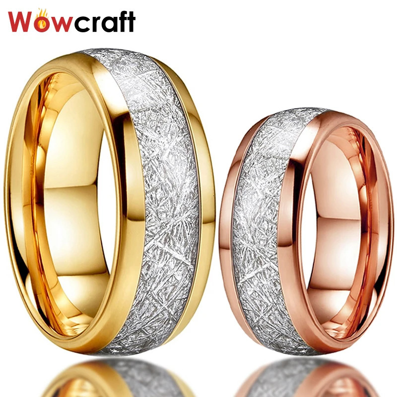 Men Women Tungsten Wedding Ring Polished Shiny Meteorite Inlay Dome Engagement Ring with Comfort Fit 251210