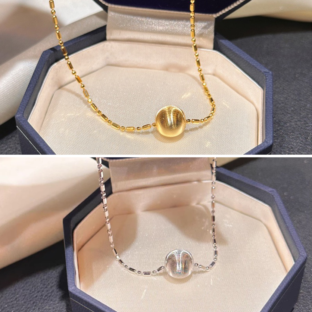 designer necklace for woman luxury jewelry gold necklace cats eye brushed 18K Gold plated round ball necklace for women wholesale silver necklace de