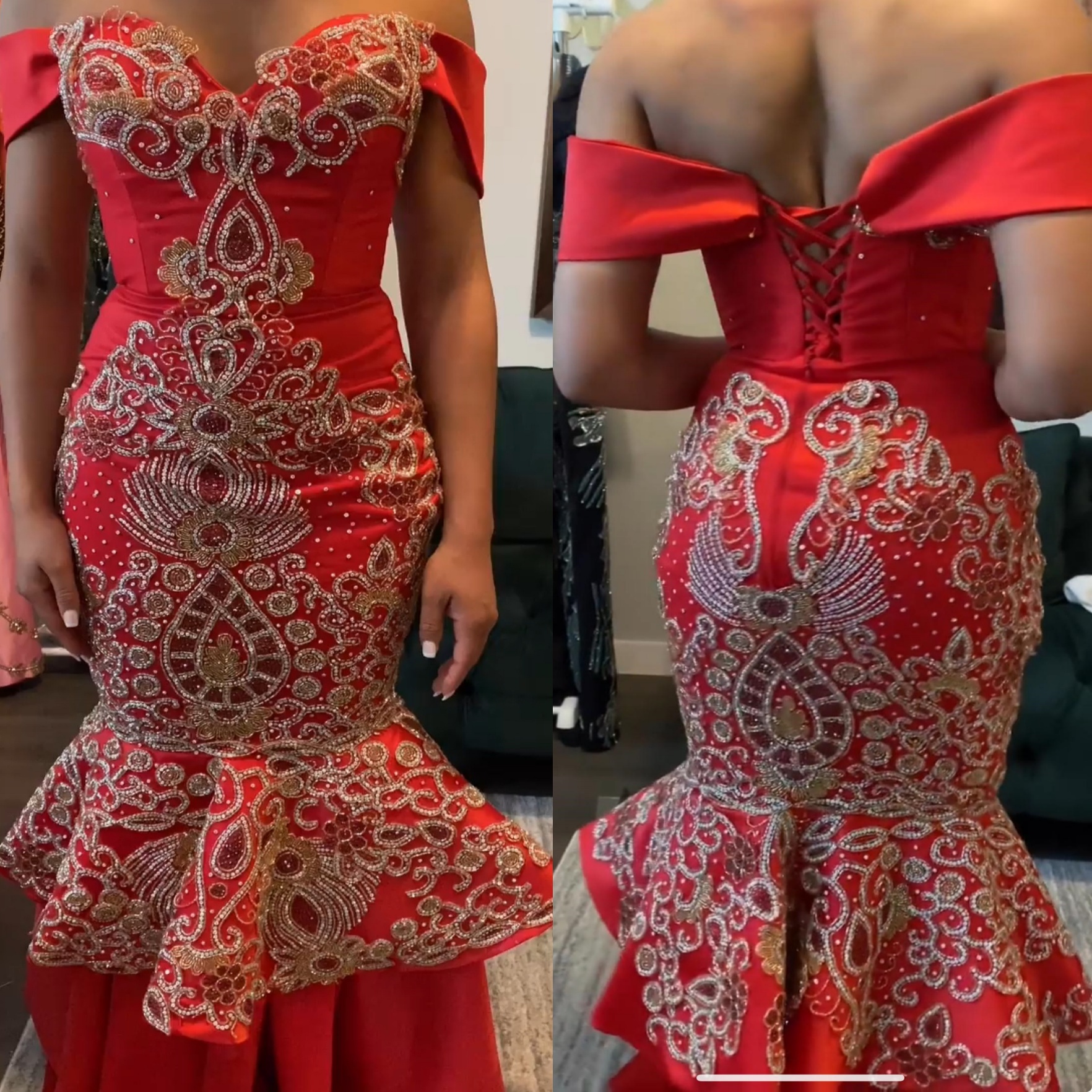 Aso Ebi Mermaid Red Prom Dresses 2026 Embroidery Beaded Satin Evening Formal Party Second Birthday Engagement Gowns Plus Size Dress For Special Occa