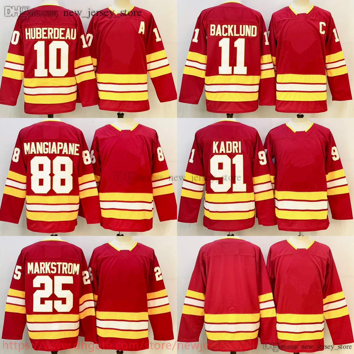 2025-26 New Hockey 11 Mikael Backlund Jersey Embroidery 10 Jonathan Huberdeau 25 Jacob Markstrom 91 Nazem Kadri 88 Andrew Mangiapane Jerseys Red