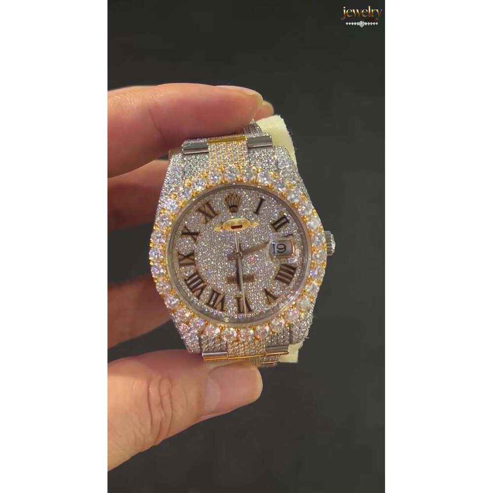 Designer Men's Watch: Iced Out Moissanite & VVS Diamond Studded, Arabic Numerals, Stainless Steel Case, Sapphire Crystal, Free Shipping