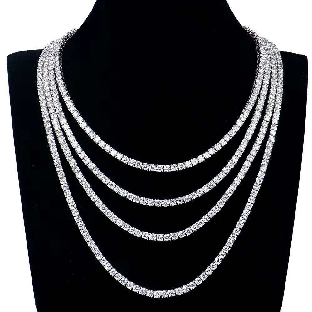 Iced Hip Hop Fine Jewelry 925 silver VVS1 Diamond Moissanite Tennis Chain Necklace 4mm Dropshipping tennis chain