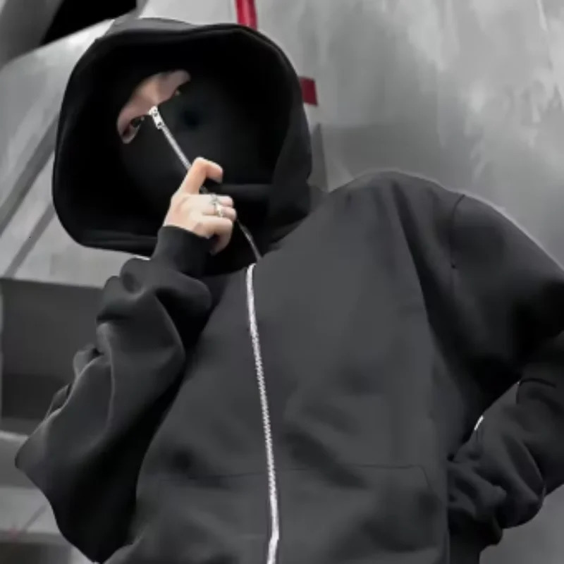 Passamontagna per uomo e donna Y2K Gothic Harajuku articolo invernale felpa con doppio cappuccio uomo maschera con cappuccio cerniera abbigliamento