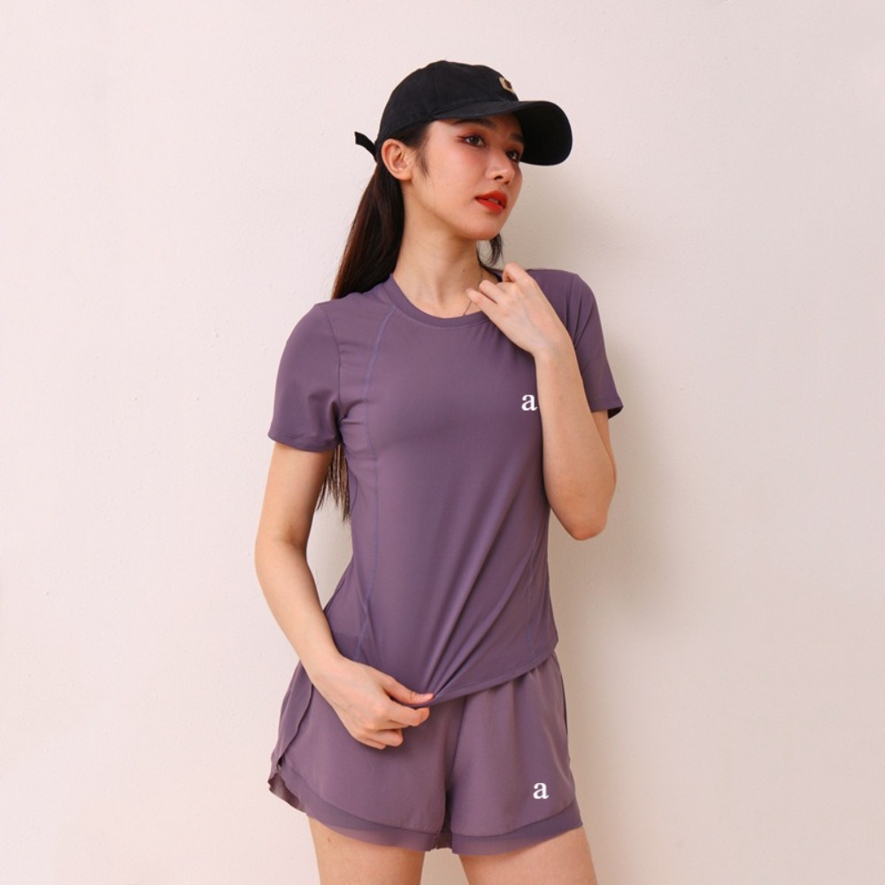 Women's Running Training Yoga Suit Tight Sports Set Top Mesh Quick-drying Fitness Short Sleeve Two Pieces Set High Elasticity TZ-016