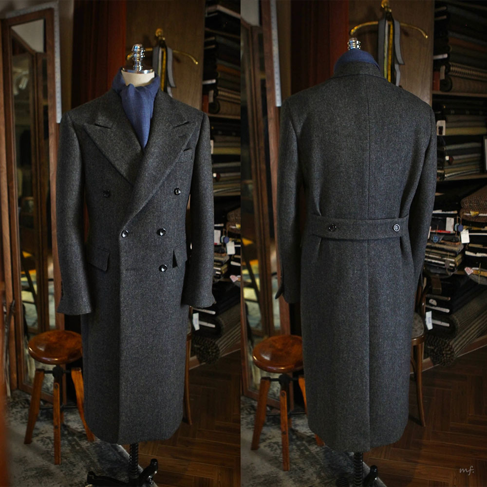 Vintage Men's Overcoat 1 Piece Peaked Lapel Blazer Belt Woolen Warm Autumn Double Breasted Topcoat Customized Overgarment Plus Size