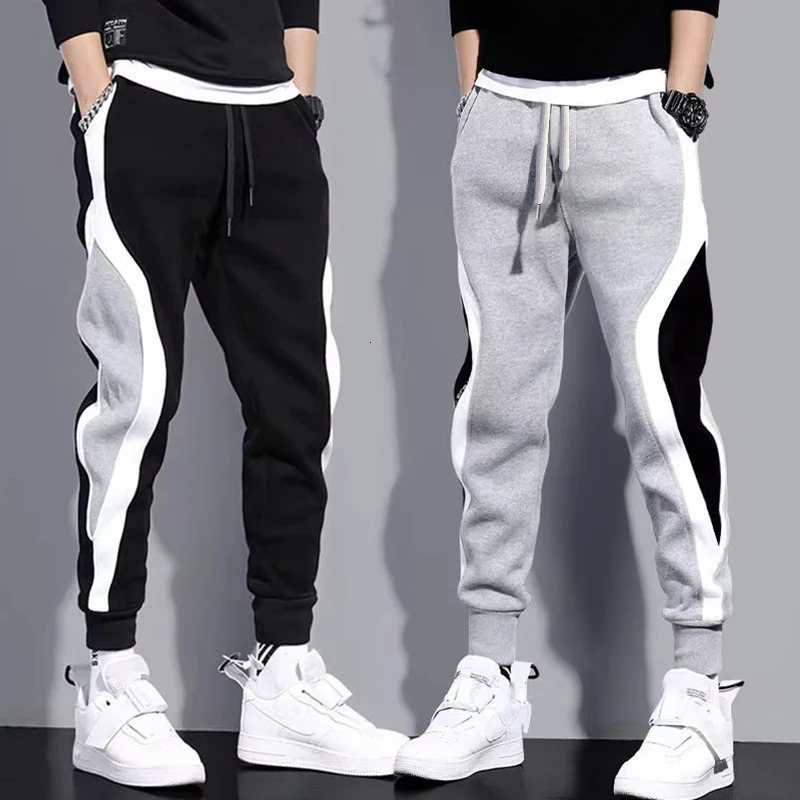 Autumn Mens Wide Loose Casual Pants Mens Patchwork Nine-point Sports Elastic Rope Breathable Tie-foot Trousers 251211