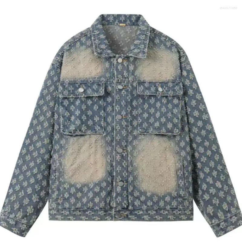 Men's Jackets Retro Long-sleeved Jacket Jacquard DenimJacket Trendy Couple Women's Matching Casual Loose Coat