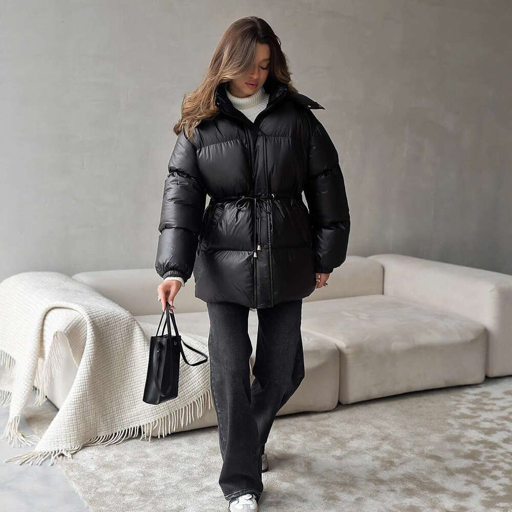 European And American Style Commuter Solid Color Drawstring Fashion Trendy Casual Versatile Cotton Jacket Unique Warm Top Coat B5