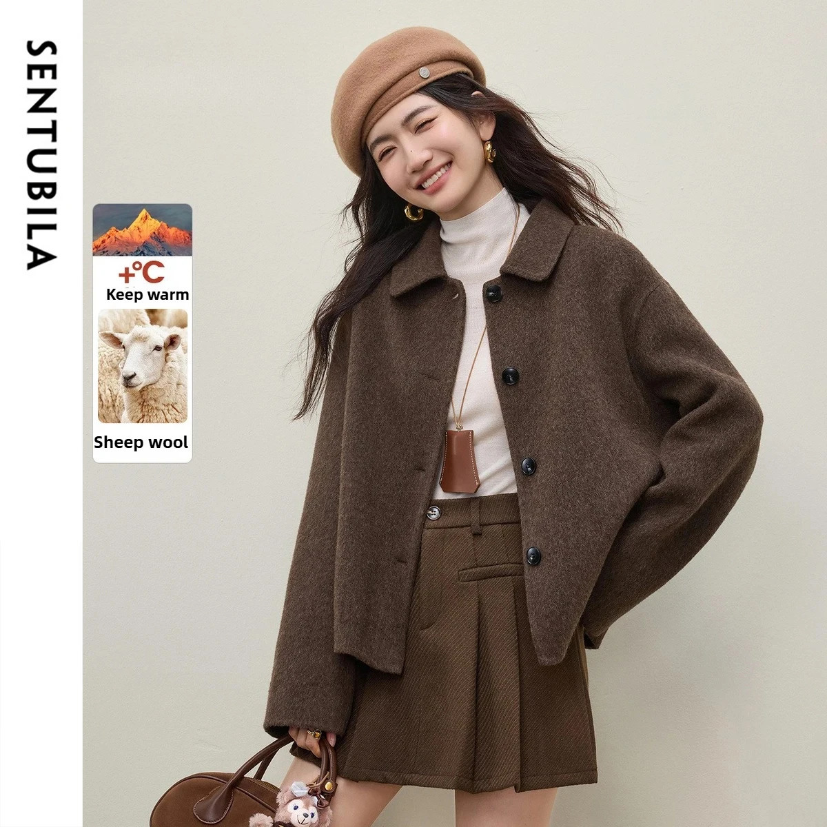 SENTUBILA Womens Woolen Jacket Winter Short Coat Sheep Wool Outerwear Fashion Lady Loose Elegant Casual Jacket W54OC2733 251213