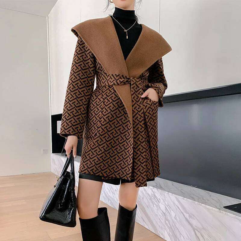 High-End Hooded 100% Wool Double-Sided Wearable Woolen Korean Style Loose Contrast Fashion 2026 Color Trench Coat