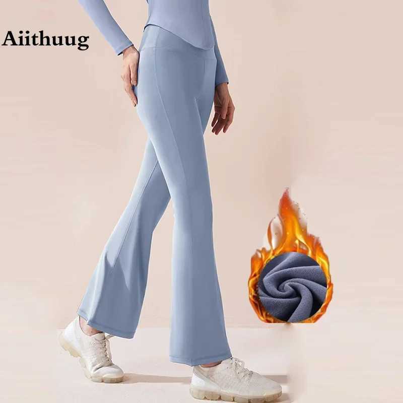 Aiithuug Winter Warm Flared Yoga Pants Womens Fleece Inner High Waist Tight Fit Leggings Workout Fitness Gym Pilates Leggings G251215-image-1088459484