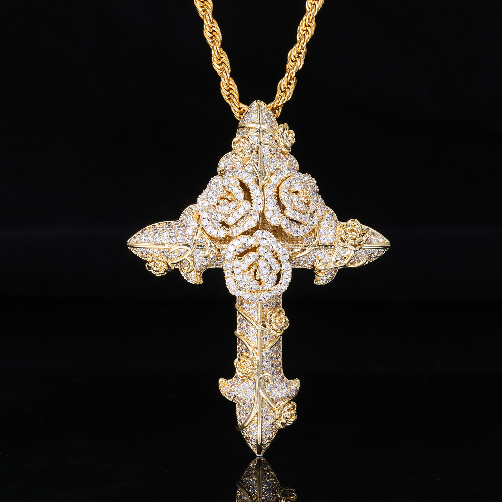 Designer Necklace Luxury Jewelry Hip Hop Rose Gold Cross Pendant With Genuine Gold-plated Micro Inlaid Zircon, Suitable For Men's And Women