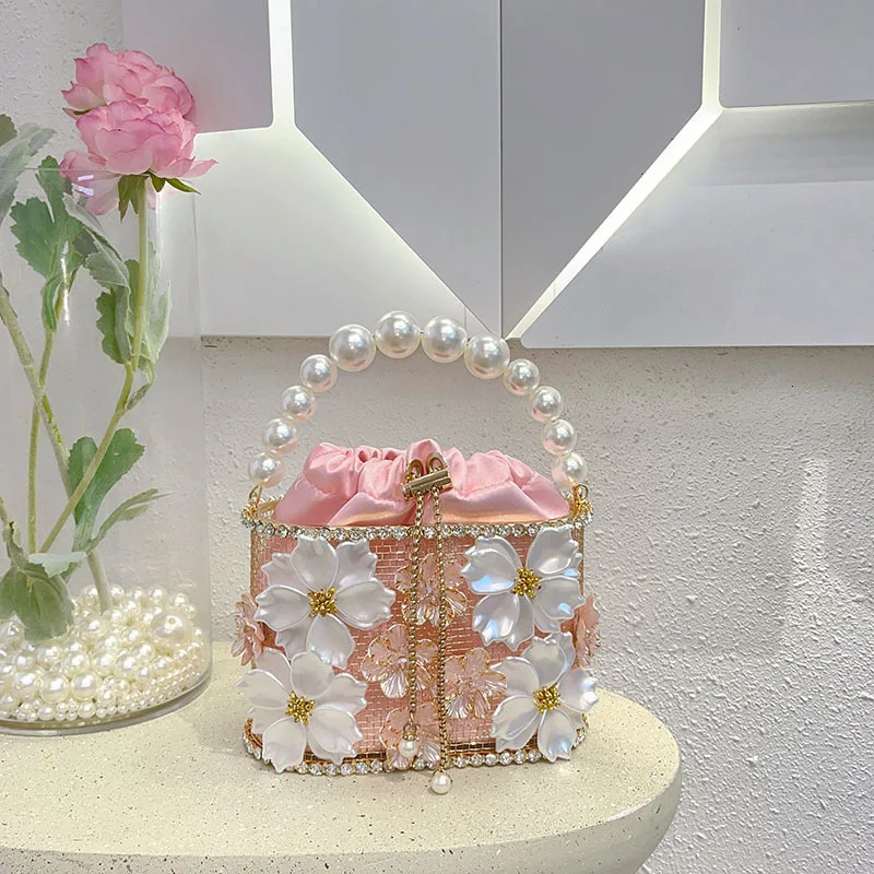 Sparkly Rhinestone Evening Retro Crystal Bucket Purse for Women Y2K Openwork Sunflower Birdcage Bag Festival Party Clutch 251215