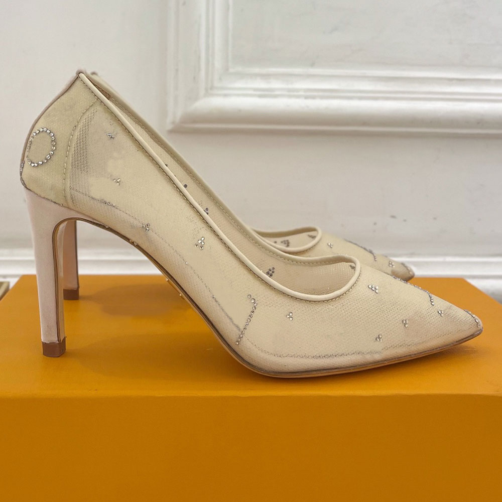 Escarpin de luxe Gala Pump pour femme 1AIELK Nude Beige Mesh Signature élégant style prêt pour la soirée, talons hauts respirants pour mariage, q
