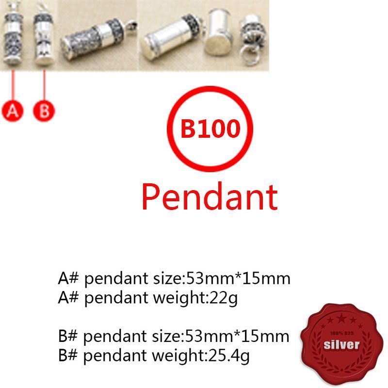 B100 S925 Sterling Silver Pendant Personalized Punk Style Retro Hip Hop Simple Cylindrical Cross Flower Letter Shape Gift for Lovers new