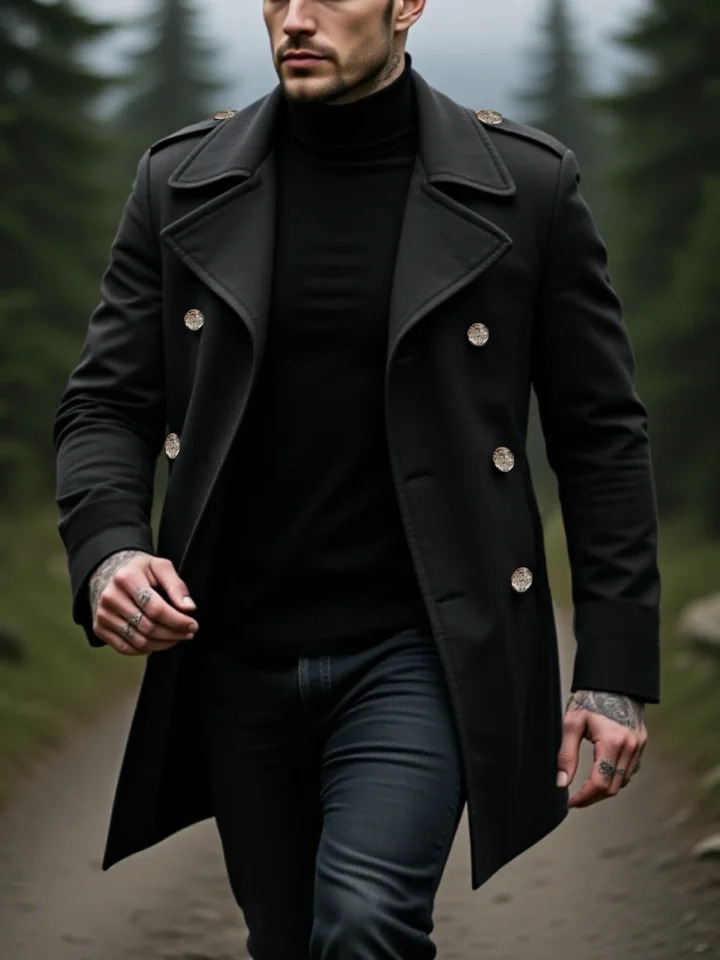 Winter Mens Solid Coat DoubleBreasted Jacket in Woolen Fabric Thickened Lining for Ultimate Warmth Arrival 251211