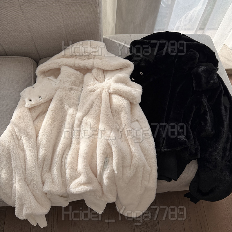Designer Womens Faux Fur Jacket White Hooded Coats Zipper Up Coat Yogaclothes Women's Winter Cropped Faux Fur Coat Soft Warm Casualiacket Hoode