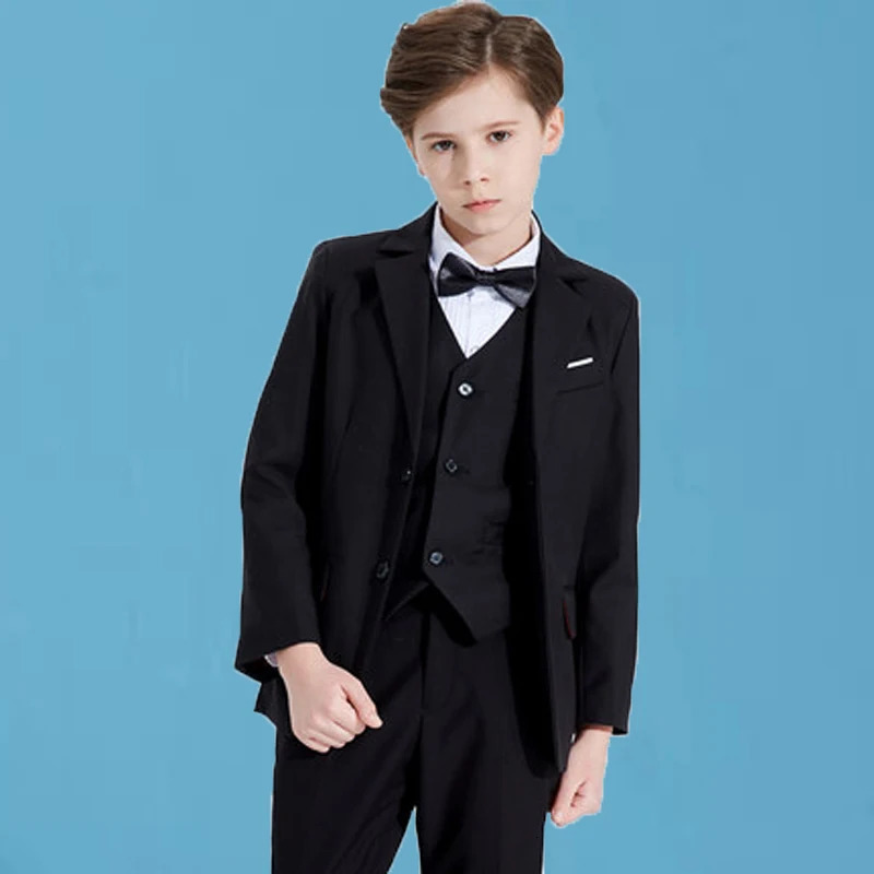 Bambini Formale 007 Nero 4 Pezzi/set Giacca Gilet Pantaloni Bowtie Abito da sposa Bambini Festa Pograph Set Adolescenti Ragazzi Vestito da festa 251