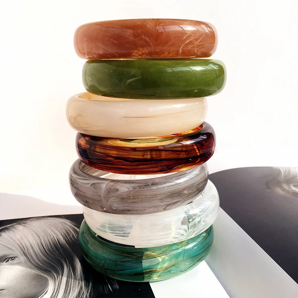 UJBOX Colorful Plus Size Chunky Bangles Bracelets For Women Girls Acrylic Wide Wrist Statement Jewelry Gift Wholesale 251205