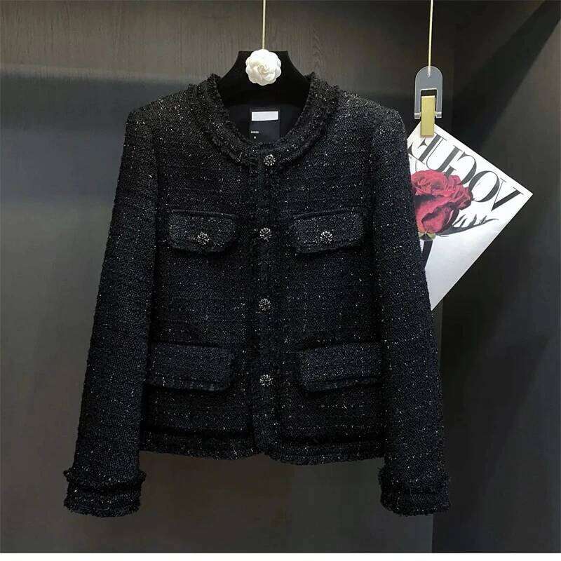 Women's Short Jacket 2025 Spring Autumn High-Grade Tweed Lady Casual Outerwear Solid Single Breasted Ladies High-Quality Coat