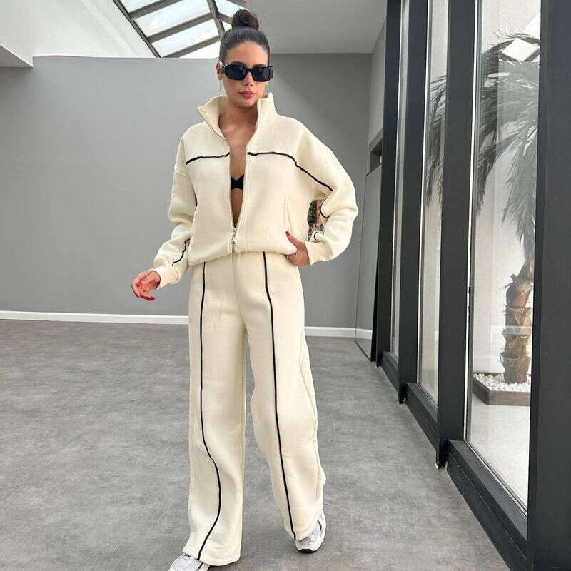 Shein Men's Jackets Women's Clothing Autumn New Contrast Color Stripes Sports Style Casual Versatile Two Piece Suit