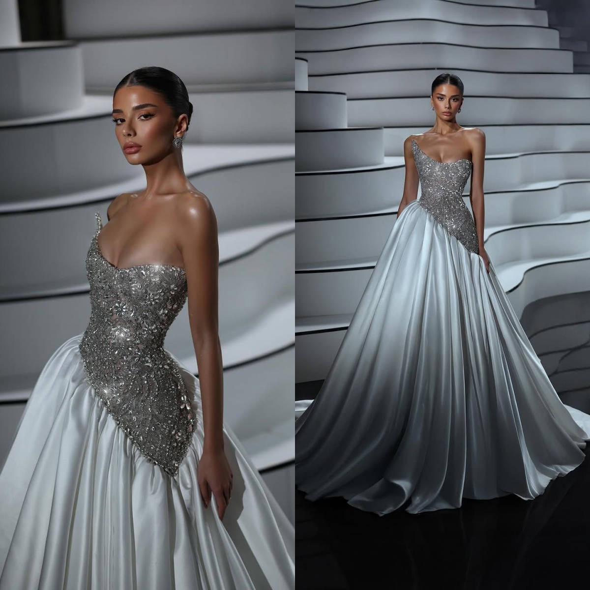 Luxury Crystal Wedding Dresses Strapless Beaded A Line Bridal Gowns Sleeveless Princess Sweep Train Customized Vestidos De Novia Plus Size