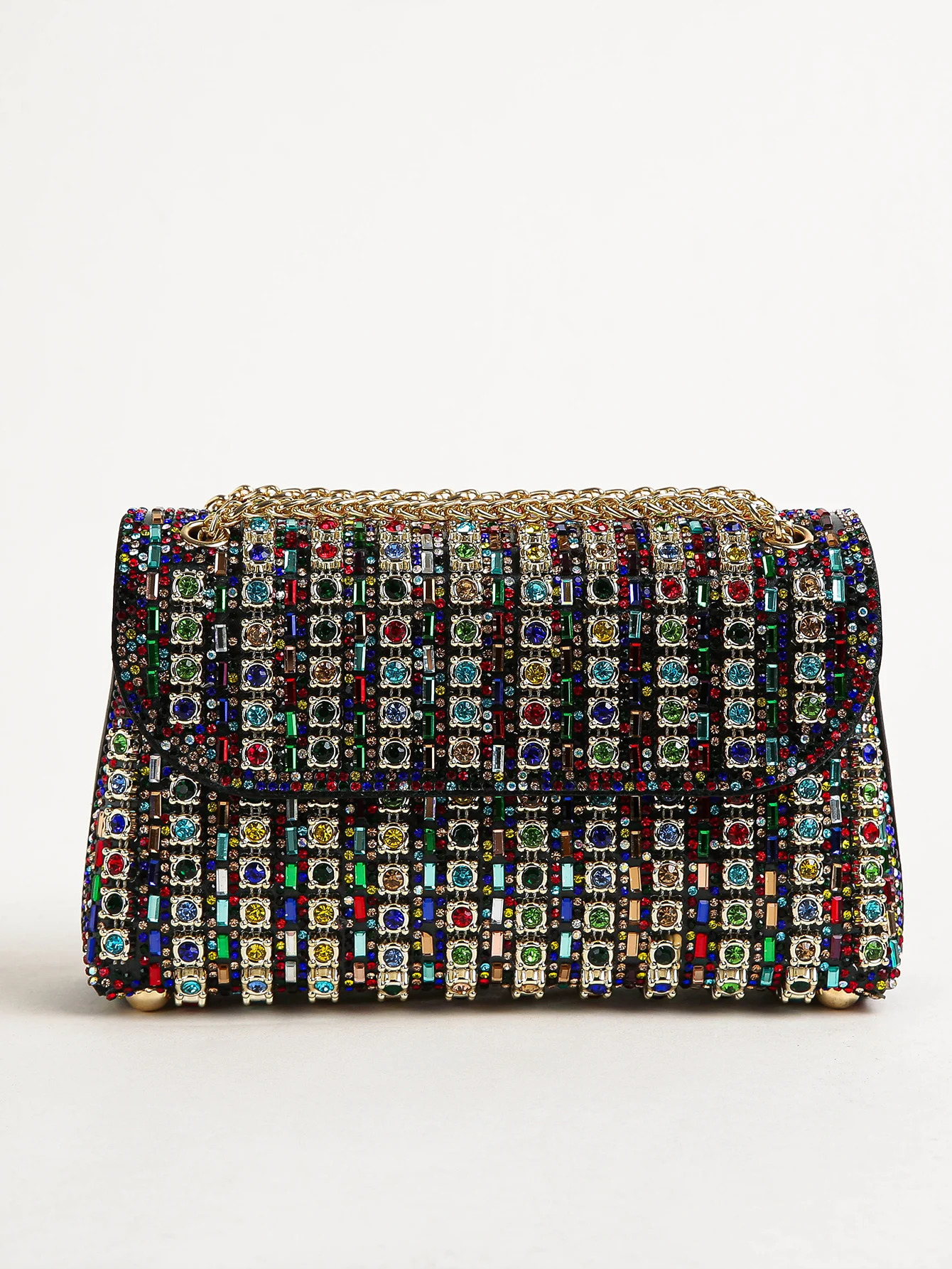 1PC Multi color Square BagGlitter BlingShiny GlamorousElegantExquisite Small Rhinestone Chain Decor Shoulder Evening BagTop 251215