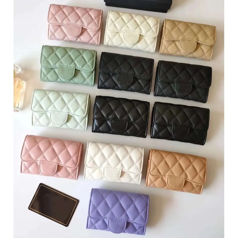 Fashion Wallets Designer Card Holder Wallet Fold Flap Classic Pattern Caviar Lambskin Wholesale Women Small Mini Pure Color Pebble Leather Luxury Ba