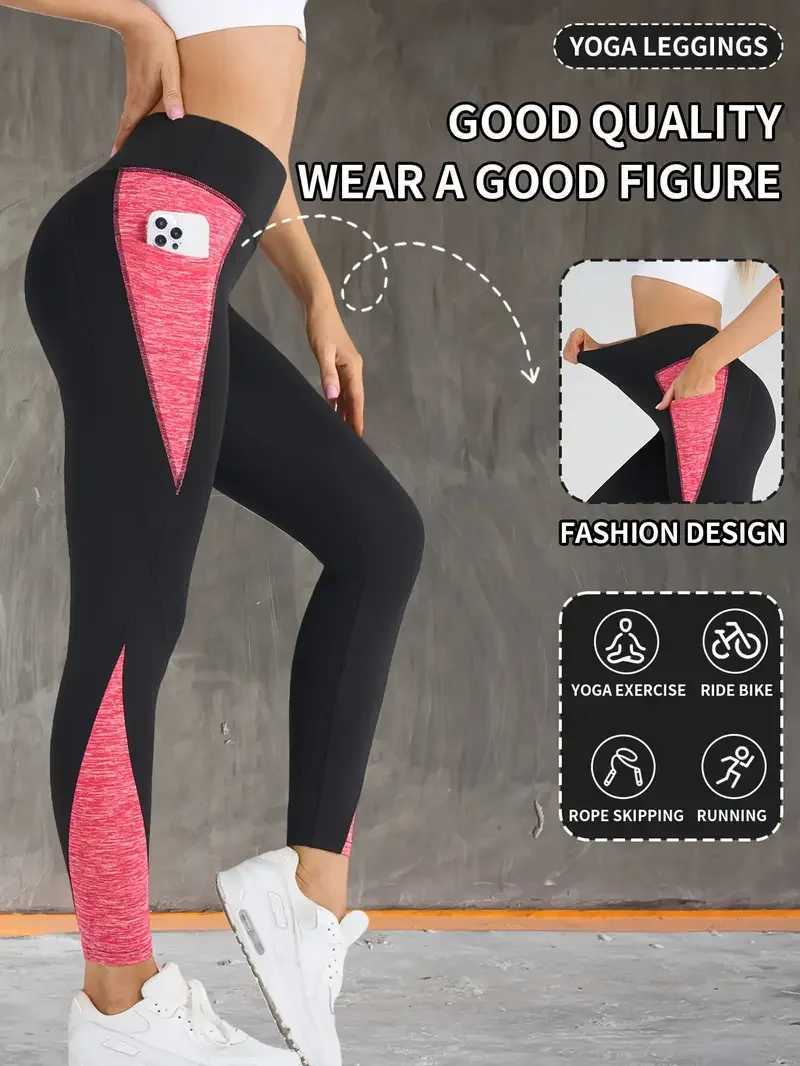 Contrast Color Patchwork Side Pocket Yoga Pants High Waist Tummy Control Hip Lifting Yoga Leggings Sportawear For Women G251215-image-1088458923