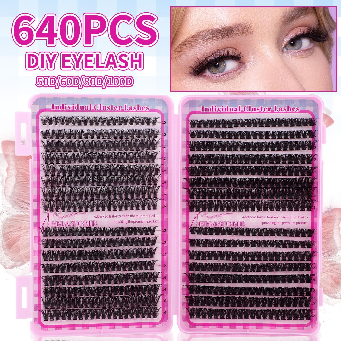 640Pcs DIY Cluster Lashes Kit Thick Fluffy Individual Eyelashes Soft Lightweight D Curled DIY Segmented Eyelash Extensions Accessory Grafted Lash-image-670340414