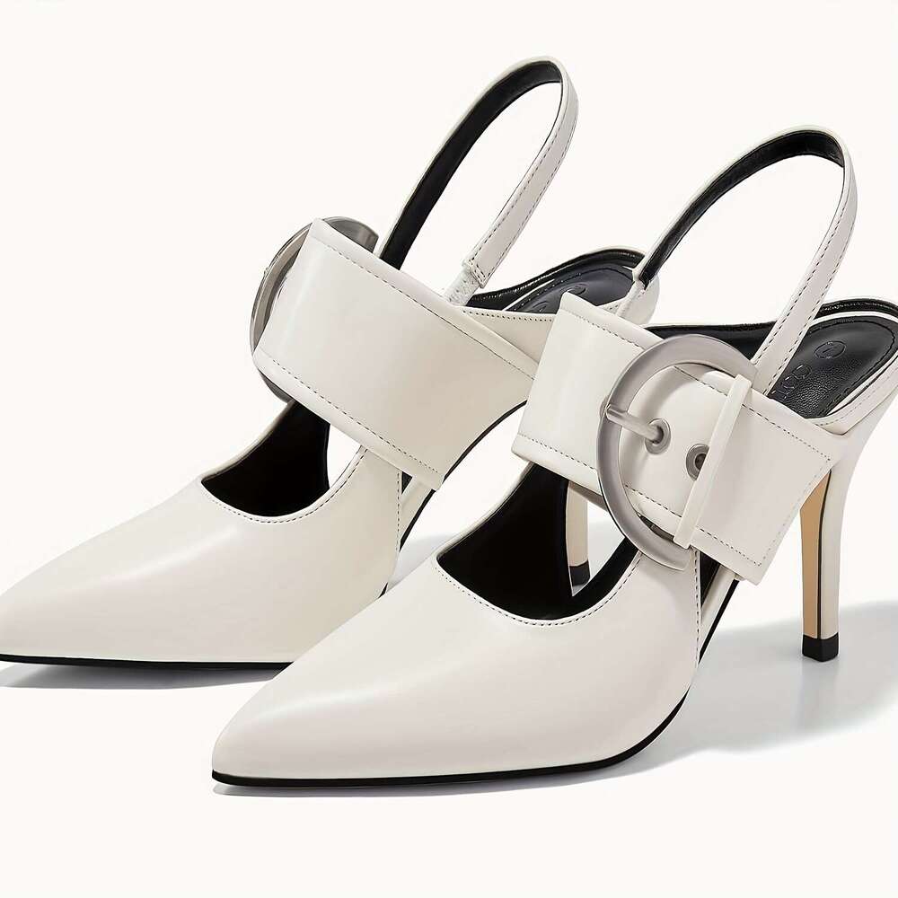 Sandali firmati da donna con tacco alto Triangolo Sandali slingback in pelle spazzolata décolleté a punta nero bianco tacco sottile slingback décol