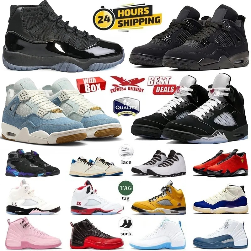 With Box 4s 5s 11s 12s Basketball Shoes 2025 Black Cat Taxi Pearl Pink Cozy Girl Fragment 35th Anniversary Steel Black Metallic Reimagined Men Women