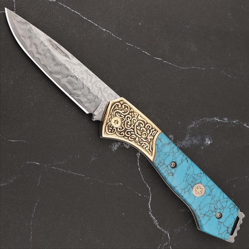 Portable Fruit Knife Damascus Steel Sharp Blade Edge Outdoor Small Gifts - Suitable For Families, Camping & Traveling-image-1088491312