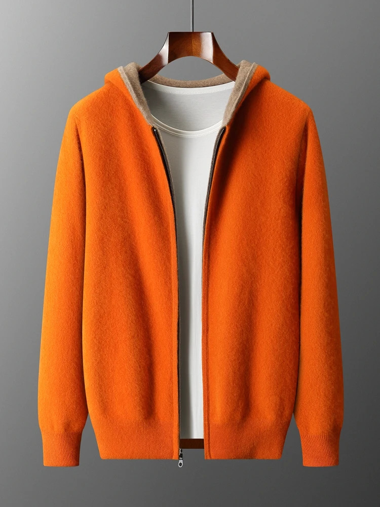 Autumn Winter Men Sweater Double Sided Hoodie Jacket 100 Merino Wool Cardigan Clothes Casual Warm Color Collision Coat 251211
