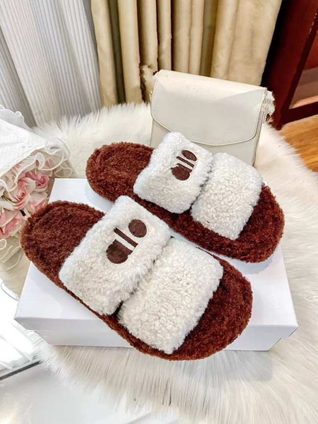 Pilates yoga training Winter plush Slippers Scuffs Men Women luxury warm platform shoes sandal soft indoor lolita style buckle Leopard pink Black Wh