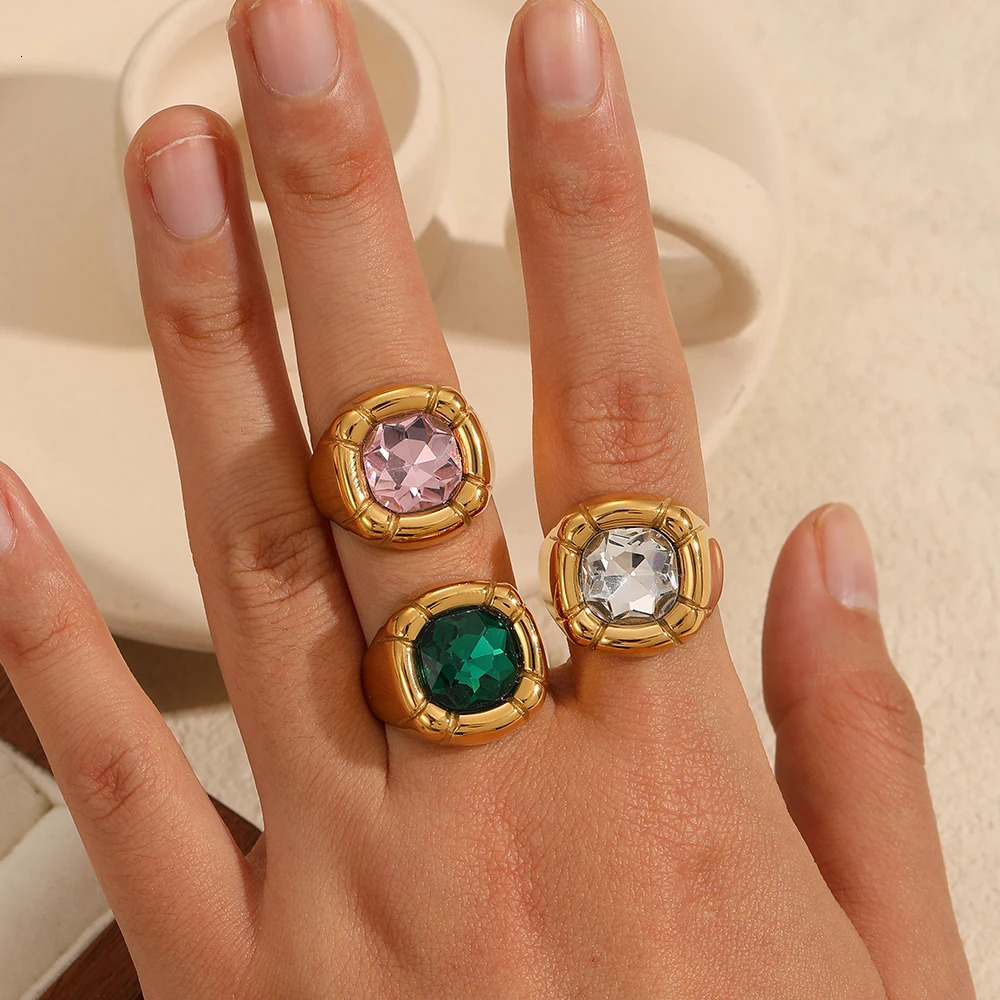 Fashion Fine Stainless Steel Square Zircon Rings High Quality Waterproof For Women Jewelry 251210
