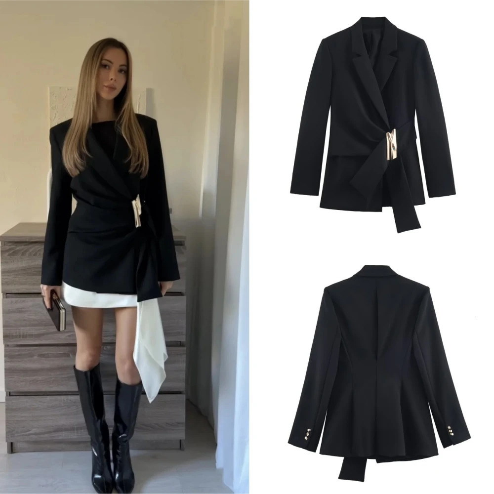Office Lady Elegant Lapel Sequined Button Black Blazers Autumn Chic Long Sleeve Loose Women Jacket Coat Outwear 251211