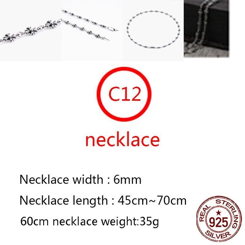 C12 S925 Sterling Silver Necklace Personalized Fashion Punk Hip Hop Style Creative Versatile Retro Aggressive Cross Flower Ball Chain Shape Gift for